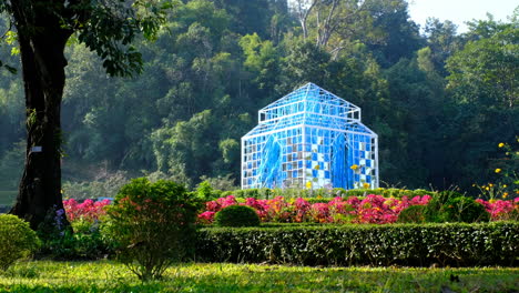 Beautiful-picturesque-garden-in-Thailand-with-bright-shining-diamond-structure