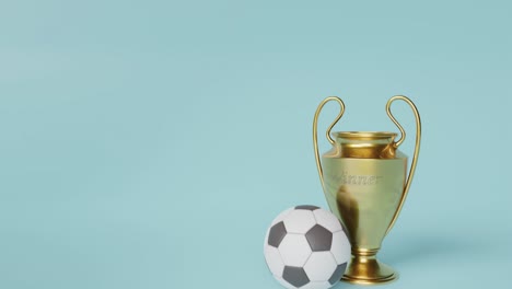 Soccer-trophy-with-ball-on-isolated-background,-3d-rendered-illustration,-vertical-video