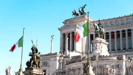 Time-lapse-of-flags-blowing-in-the-wind-in-front-of-Italy's-Alter-of-the-Fatherland-in-honor-of-Victor-Emmanuel-II