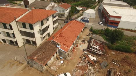 Aerial-View-During-the-Construction-of-a-New-Stick-Home-a-Wooden-Roof-Beam-Was-Constructed-From-an-Adjacent