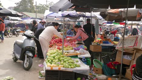 Static-shot-of-street-markets-in-Lang-Son-with-customers-buying-fresh-produce