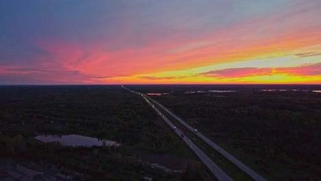 highway-sunset-red-sky-aerial--during-Fall-season