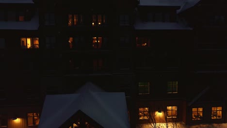 Ski-resort-at-night-during-sunset-drone-video
