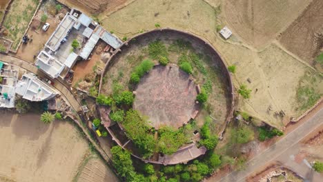 Top-down-Drone-shot-of-an-Ancient-Auditorium-in-Gwalior-,-India
