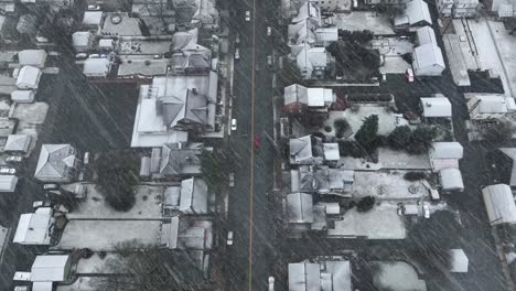 Pequeña-Ciudad-De-América-Durante-La-Tormenta-De-Nieve-En-Invierno