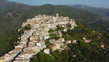 Right-orbiting-shot-of-historic-hilltop-settlement-Trivento-in-Molise-region-in-Italy