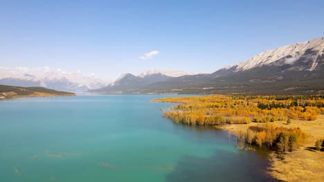 Flying-Over-Abraham-Lake-In-Autumn