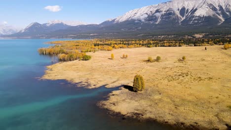 Aerial-View-Of-Abraham-Lake-In-Autumn