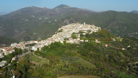 Wide-orbiting-aerial-shot-of-an-historic-old-town-of-Trivento-in-Molise-region-of-Italy