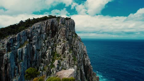 Cape-Hauy-Drone-Fly-over-Trees-on-Cliff-in-Tasmania,-Australia
