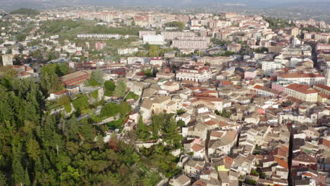 Panoramic-aerial-shot-of-Campobasso-city-with-hill-and-old-town-in-the-foreground