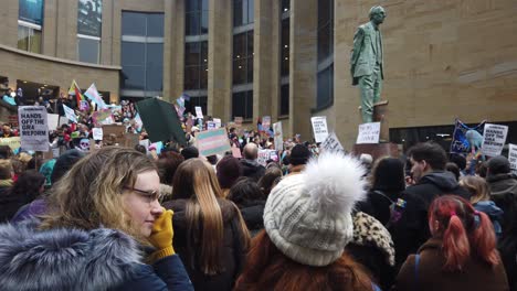 Pro-Trans-protesters-gathered-next-to-the-statue-of-Donald-Dewar