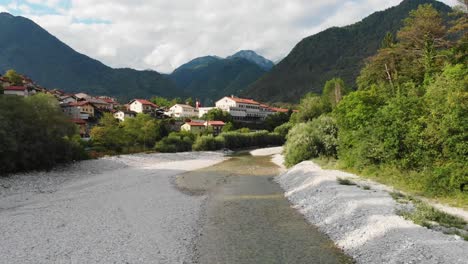 Aerial-footage-of-a-flight-over-the-riverbed-of-soca-in-Triglav-mountains-Slowenia-near-Tolmin
