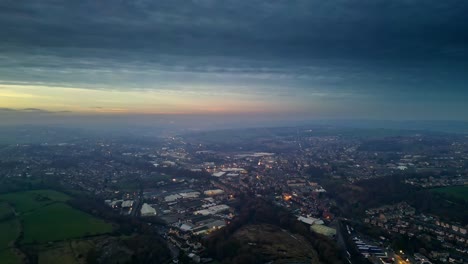 Cityscape-Sunset-Roof-Tops-Panorama-4K-Yorkshire,-Endland