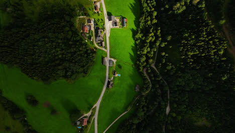A-Top-Down-Shot-of-the-Town-Johnsbach-in-Gesause-National-Park,-Austria