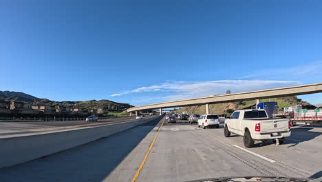 Driving-along-California's-Golden-State-Freeway-on-Interstate-5-and-on-Antelope-Valley-Freeway---hyper-lapse
