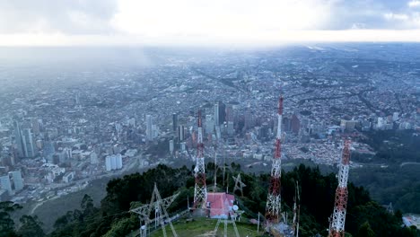 Majestic-views-of-the-center-of-Bogotá-from-Monserrate,-aerial-views-from-a-drone