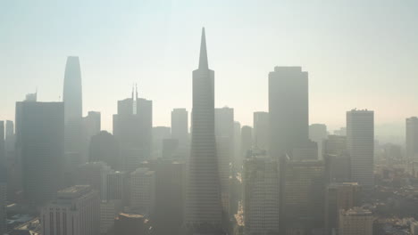Rising-aerial-shot-over-hazy-downtown-San-Francisco