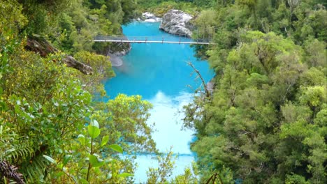 Spectacular-turquoise-colored-river-gorge-viewed-through-pristine-podocarp-forest---Hokitika-River-Gorge-Walk,-West-Coast