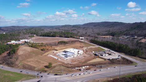High-altitude-aerial-of-newly-constructed-Tractor-Supply-storefront-in-Pelham,-Alabama