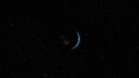 Tierra-Nocturna-Giratoria-Desde-El-Espacio-Con-Fondo-De-Estrellas---Animación-3d-Cgi-4k