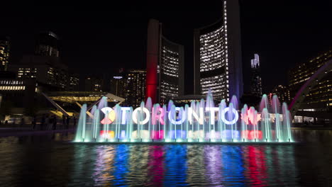 Timelapse-of-Toronto-city-sign-at-popular-tourist-spot-in-Nathan-Philips-Square-at-night
