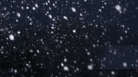 Langsamer-Schneefall-In-Einem-Wintersturm-Mit-Einem-Haus-Und-Bäumen-Im-Hintergrund