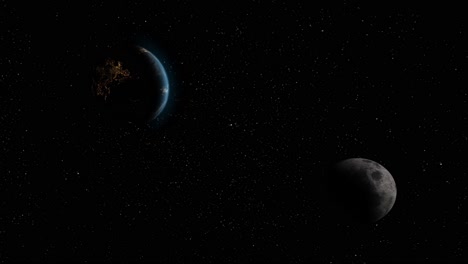 Erde-Bei-Nacht-Und-Mond-Im-Weltall-Schwenken-Mit-Sternhintergrund-4k
