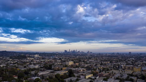 Drone-hyperlapse-over-Hollywood-with-downtown-skyline-in-the-distance