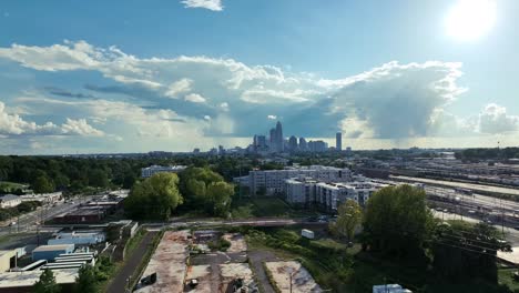 Drone-shot-of-charlotte-skyline-from-a-distance