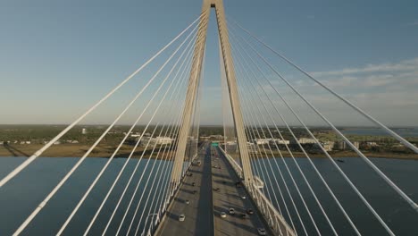 Drone-shot-across-bridge-in-Charleston-SC-at-Ravenel-bridge