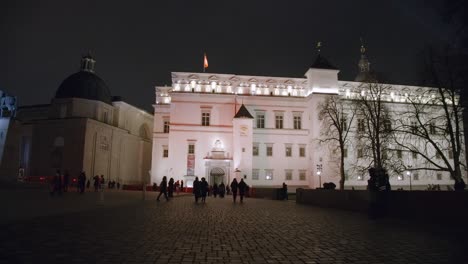 Palace-in-central-European-city-illuminated-at-night