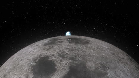 Orion-Artemis-Kapsel-Schnell-An-Der-Kamera-Vorbeifliegen,-Nachdem-Sie-Den-Mond-Für-Die-Rückreise-Zum-Planeten-Erde-Mit-Sternenhintergrund-Verlassen-Hat---3D-CGI-Animation-4k