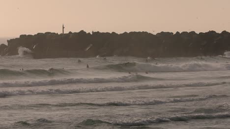 Morning-surf-at-Duranbah-Beach-on-the-Southern-Gold-Coast,-Australia,-in-slow-motion