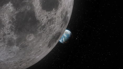 Mond-Dreht-Sich,-Um-Den-Planeten-Erde-Mit-Sichtbaren-USA-Amerika-Zu-Enthüllen---3D-CGI-Animation-4k