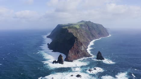 Drone-footage-of-dramatic-cliffs-and-rock-formations-in-Sao-Jorge-Island-in-the-Azores,-Portugal