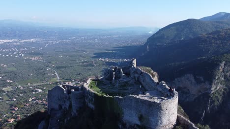 Experience-the-ancient-beauty-of-a-medieval-castle-from-a-different-perspective-with-this-mesmerizing-aerial-video-|-Aerial-View-Shot-of-medieval-castle-ruins-in-Mystras,-Peloponnese,-Greece-|-4K