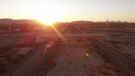 Aerial-cinematic-drone-shot-above-highway-in-California