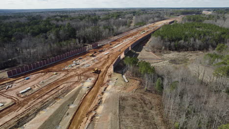 Drone-shot-of-large-highway-construction,-540-Beltline-North-Carolina