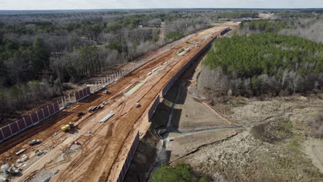 Aerial-shot-of-large-highway-construction,-540-Beltline-North-Carolina