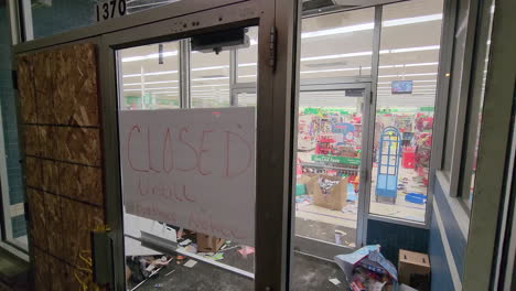 Closed-Looted-Store-After-the-Snow-Blizzard-Storm-in-Fort-Erie,-Ontario,-Canada,-State-of-Emergency-at-Local-Market