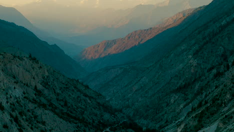 Cinematic-aerial-view-of-a-vast-mountain-valley-in-Pakistan