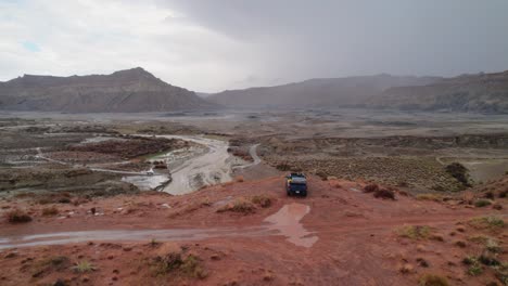 Areal-shot-of-a-flood-in-a-Desert,-Utah,-America