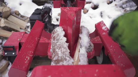 Close-up-View-Of-A-Wood-Cutter-Machinery-In-Winter-Forest