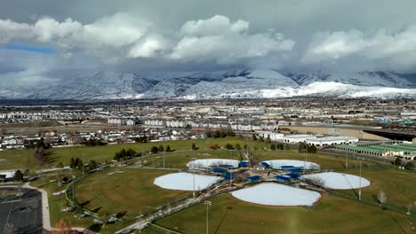 Vinyard,-Utah-park-aerial-hyper-lapse-cloudscape-in-winter
