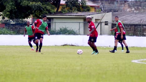 Men-on-a-professional-soccer-team-in-Brazil-in-a-scrimmage-match---slow-motion