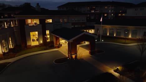 Lights-on-inside-of-retirement-home-in-America-at-night