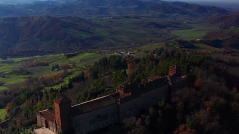 Aerial-View-Of-Pavia-Countryside-With-Dolly-Over-Castle-of-Montalto-Pavese