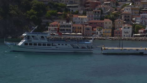 Aerial---Tourist-boat-in-Parga,-Greece---Shot-on-DJI-Inspire-2-X7-50mm-RAW