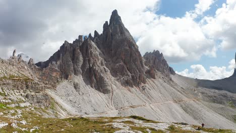 Aerial-View-Of-The-Three-Peaks-Of-Lavaredo-On-Clear-Sunny-Day